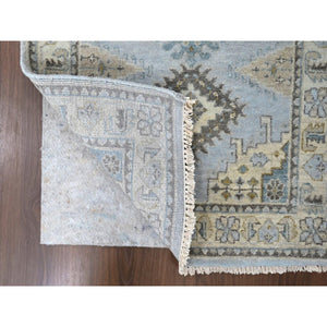 2'7"x7'10" Cloud Gray, Persian Village Inspired Geometric Elements Design, Hand Knotted, Pure Wool, Natural Dyes, Denser Weave, Runner, Oriental Rug FWR61926
