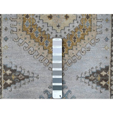 Load image into Gallery viewer, 2&#39;7&quot;x7&#39;10&quot; Cloud Gray, Persian Village Inspired Geometric Elements Design, Hand Knotted, Pure Wool, Natural Dyes, Denser Weave, Runner, Oriental Rug FWR61926