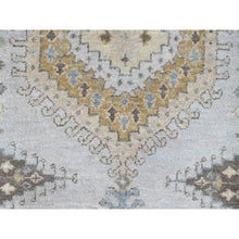 Load image into Gallery viewer, 2&#39;7&quot;x7&#39;10&quot; Cloud Gray, Persian Village Inspired Geometric Elements Design, Hand Knotted, Pure Wool, Natural Dyes, Denser Weave, Runner, Oriental Rug FWR61926