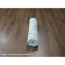 Load image into Gallery viewer, 2&#39;7&quot;x7&#39;10&quot; Cloud Gray, Persian Village Inspired Geometric Elements Design, Hand Knotted, Pure Wool, Natural Dyes, Denser Weave, Runner, Oriental Rug FWR61926