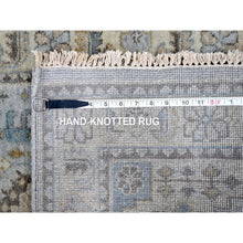 Load image into Gallery viewer, 2&#39;7&quot;x7&#39;10&quot; Cloud Gray, Persian Village Inspired Geometric Elements Design, Hand Knotted, Pure Wool, Natural Dyes, Denser Weave, Runner, Oriental Rug FWR61926