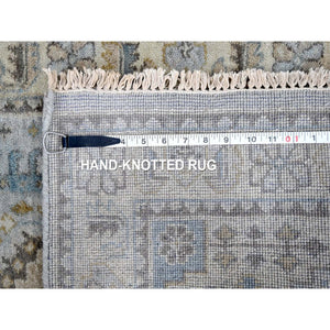 2'7"x7'10" Cloud Gray, Persian Village Inspired Geometric Elements Design, Hand Knotted, Pure Wool, Natural Dyes, Denser Weave, Runner, Oriental Rug FWR61926