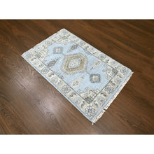Load image into Gallery viewer, 2&#39;2&quot;x3&#39; Jet Gray, Persian Village Inspired Geometric Elements Design, Pure Wool, Natural Dyes, Denser Weave, Hand Knotted, Sample, Mat, Oriental Rug FWR61932
