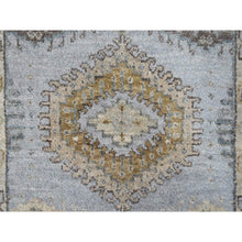 Load image into Gallery viewer, 2&#39;2&quot;x3&#39; Jet Gray, Persian Village Inspired Geometric Elements Design, Pure Wool, Natural Dyes, Denser Weave, Hand Knotted, Sample, Mat, Oriental Rug FWR61932