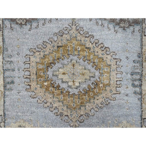 2'2"x3' Jet Gray, Persian Village Inspired Geometric Elements Design, Pure Wool, Natural Dyes, Denser Weave, Hand Knotted, Sample, Mat, Oriental Rug FWR61932