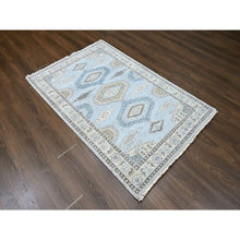 Load image into Gallery viewer, 4&#39;1&quot;x6&#39; Cloud Gray, Persian Village Inspired Geometric Elements Design, Pure Wool, Natural Dyes, Denser Weave, Hand Knotted, Oriental Rug FWR61950