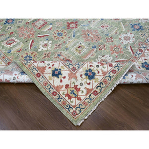 8'x9'10" Artichoke Green, All Over Heriz Design, Natural Dyes, Plush And Lush, Hand Knotted, Pure Wool, Oriental Rug FWR61956