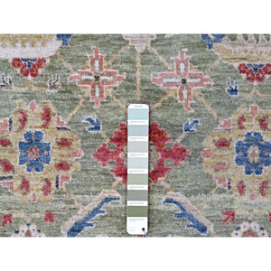 8'x9'10" Artichoke Green, All Over Heriz Design, Natural Dyes, Plush And Lush, Hand Knotted, Pure Wool, Oriental Rug FWR61956