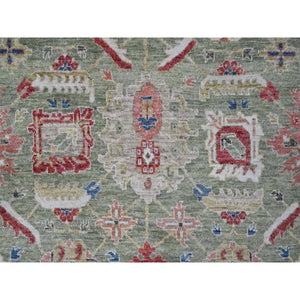8'x9'10" Artichoke Green, All Over Heriz Design, Natural Dyes, Plush And Lush, Hand Knotted, Pure Wool, Oriental Rug FWR61956