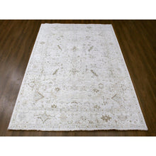 Load image into Gallery viewer, 9&#39;x12&#39; Oyster Gray, Vintage Tabriz All Over Design, Zero Pile, Hand Knotted, Oxidized Wool, Stone Washed, Oriental Rug FWR61968