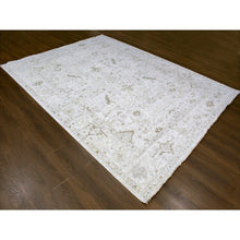 Load image into Gallery viewer, 9&#39;x12&#39; Oyster Gray, Vintage Tabriz All Over Design, Zero Pile, Hand Knotted, Oxidized Wool, Stone Washed, Oriental Rug FWR61968