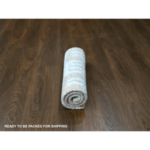 2'1"x3' Bone White, Minimalist Swedish Design, Hand Knotted, Organic Wool, Mat, Sample, Oriental Rug FWR61974