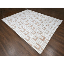 Load image into Gallery viewer, 9&#39;3&quot;x11&#39;9&quot; Bone White, Minimalist Swedish Design, Flat Weave with Pile, Hand Knotted, Organic Wool, Oriental Rug FWR61992