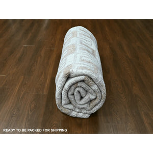 9'3"x11'9" Bone White, Minimalist Swedish Design, Flat Weave with Pile, Hand Knotted, Organic Wool, Oriental Rug FWR61992