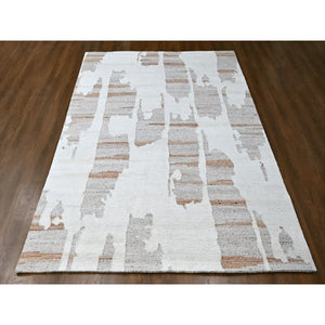9'2"x12' Bone White, Hand Knotted, Minimalist Swedish Design, Flat Weave with Pile, 100% Wool, Oriental Rug FWR62004