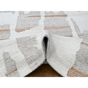 9'2"x12' Bone White, Hand Knotted, Minimalist Swedish Design, Flat Weave with Pile, 100% Wool, Oriental Rug FWR62004