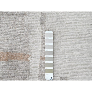 9'2"x12' Bone White, Hand Knotted, Minimalist Swedish Design, Flat Weave with Pile, 100% Wool, Oriental Rug FWR62004