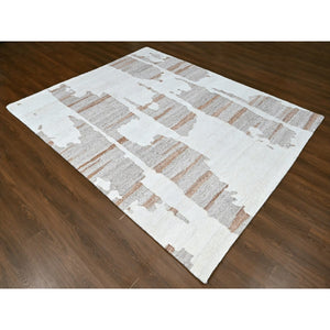 8'2"x10' Alabaster White, Minimalist Swedish Design, Flat Weave with Pile, Hand Knotted, Natural Wool, Oriental Rug FWR62010
