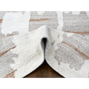 8'2"x10' Alabaster White, Minimalist Swedish Design, Flat Weave with Pile, Hand Knotted, Natural Wool, Oriental Rug FWR62010
