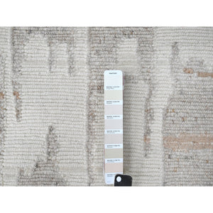 2'2"x3' Swan White, Minimalist Swedish Design, Flat Weave with Pile, Hand Knotted, Organic Wool, Mat, Sample, Oriental Rug FWR62016