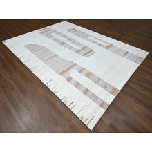 Load image into Gallery viewer, 9&#39;3&quot;x12&#39; Bone White, Minimalist Swedish Design, Flat Weave with Pile, Hand Knotted, 100% Wool, Oriental Rug FWR62028