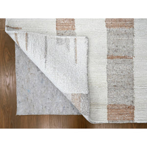 9'3"x12' Bone White, Minimalist Swedish Design, Flat Weave with Pile, Hand Knotted, 100% Wool, Oriental Rug FWR62028