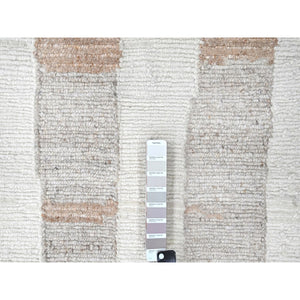 9'3"x12' Bone White, Minimalist Swedish Design, Flat Weave with Pile, Hand Knotted, 100% Wool, Oriental Rug FWR62028