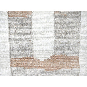 9'3"x12' Bone White, Minimalist Swedish Design, Flat Weave with Pile, Hand Knotted, 100% Wool, Oriental Rug FWR62028