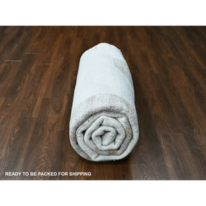 9'3"x12' Bone White, Minimalist Swedish Design, Flat Weave with Pile, Hand Knotted, 100% Wool, Oriental Rug FWR62028