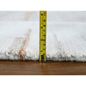 9'3"x12' Bone White, Minimalist Swedish Design, Flat Weave with Pile, Hand Knotted, 100% Wool, Oriental Rug FWR62028