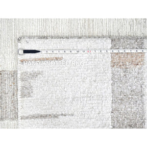 9'3"x12' Bone White, Minimalist Swedish Design, Flat Weave with Pile, Hand Knotted, 100% Wool, Oriental Rug FWR62028