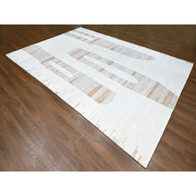 Load image into Gallery viewer, 10&#39;x14&#39;2&quot; Oyster White, Hand Knotted, Minimalist Swedish Design, Flat Weave with Pile, Natural Wool, Oriental Rug FWR62034