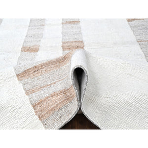 10'x14'2" Oyster White, Hand Knotted, Minimalist Swedish Design, Flat Weave with Pile, Natural Wool, Oriental Rug FWR62034