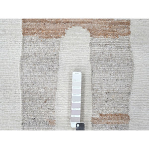 10'x14'2" Oyster White, Hand Knotted, Minimalist Swedish Design, Flat Weave with Pile, Natural Wool, Oriental Rug FWR62034
