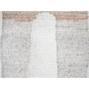 10'x14'2" Oyster White, Hand Knotted, Minimalist Swedish Design, Flat Weave with Pile, Natural Wool, Oriental Rug FWR62034