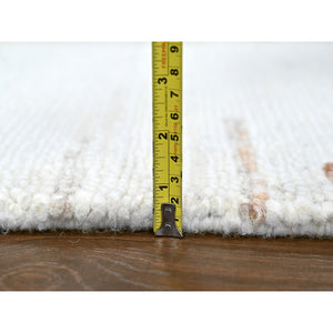 10'x14'2" Oyster White, Hand Knotted, Minimalist Swedish Design, Flat Weave with Pile, Natural Wool, Oriental Rug FWR62034