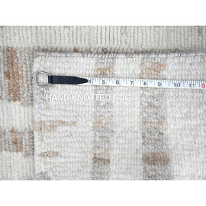 2'2"x3' Parchment White, Minimalist Swedish Design, Flat Weave with Pile, Hand Knotted, Organic Wool, Mat, Sample, Oriental Rug FWR62040