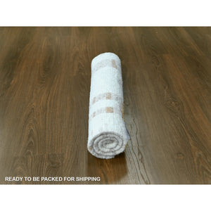 2'2"x3' Lace White, Minimalist Swedish Design, Flat Weave with Pile, Hand Knotted, 100% Wool, Mat, Sample, Oriental Rug FWR62046