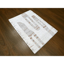 Load image into Gallery viewer, 2&#39;2&quot;x3&#39; Bone White, Minimalist Swedish Design, Flat Weave with Pile, Hand Knotted, Organic Wool, Mat, Sample, Oriental Rug FWR62052