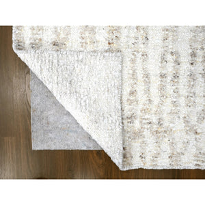 2'6"x7'9" Alabaster White, Minimalist Swedish Design, Hand Knotted, 100% Wool, Runner, Oriental Rug FWR62070
