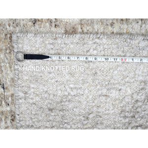 2'6"x7'9" Alabaster White, Minimalist Swedish Design, Hand Knotted, 100% Wool, Runner, Oriental Rug FWR62070