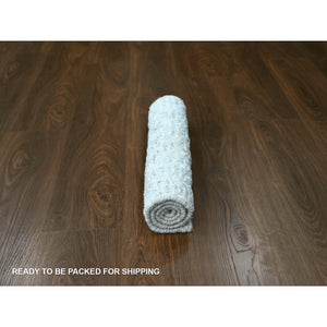 2'x2'9" Bone White, Minimalist Swedish Design, Hand Knotted, Organic Wool, Sample, Mat, Oriental Rug FWR62076