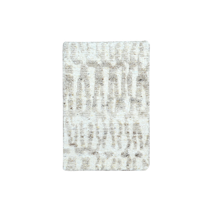 2'x3' Oyster White, Minimalist Swedish Design, Hand Knotted, Pure Wool, Sample, Mat, Oriental Rug FWR62088