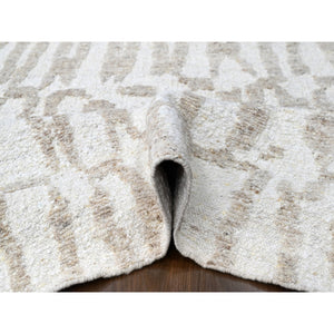 12'2"x15' Alabaster White, Minimalist Swedish Design, Hand Knotted, 100% Wool, XL, Oversized, Oriental Rug FWR62106