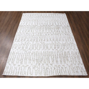 9'1"x12'1" Bone White, Minimalist Swedish Design, Hand Knotted, Natural Wool, Oriental Rug FWR62112