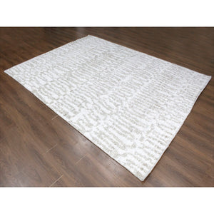9'1"x12'1" Bone White, Minimalist Swedish Design, Hand Knotted, Natural Wool, Oriental Rug FWR62112