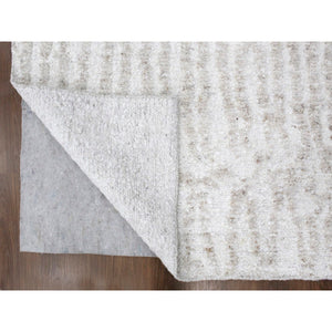 9'1"x12'1" Bone White, Minimalist Swedish Design, Hand Knotted, Natural Wool, Oriental Rug FWR62112