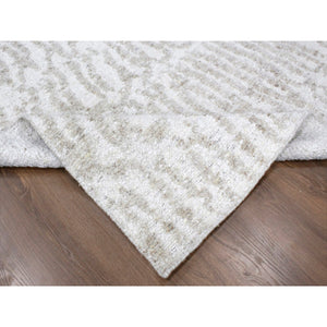 9'1"x12'1" Bone White, Minimalist Swedish Design, Hand Knotted, Natural Wool, Oriental Rug FWR62112