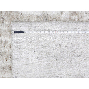 9'1"x12'1" Bone White, Minimalist Swedish Design, Hand Knotted, Natural Wool, Oriental Rug FWR62112