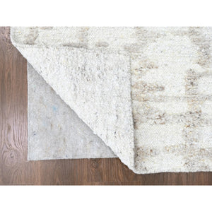 2'7"x9'10" Parchment White, Hand Knotted, Minimalist Swedish Design, 100% Wool, Runner, Oriental Rug FWR62124